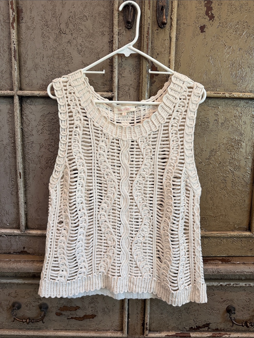 Solitaire Cream Crochet Openwork Tank Top